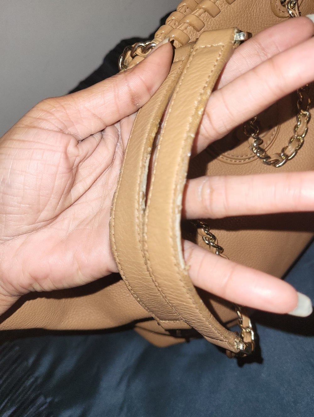 Tory Burch Tan Leather Tote with Chain-Strap/ Comes With COA EUC - Picture 7 of 10